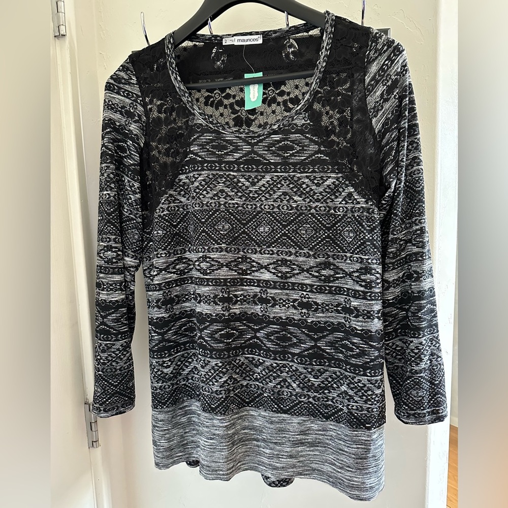 Maurices Lace Trim Plus Size Long Sleeve Shirt
